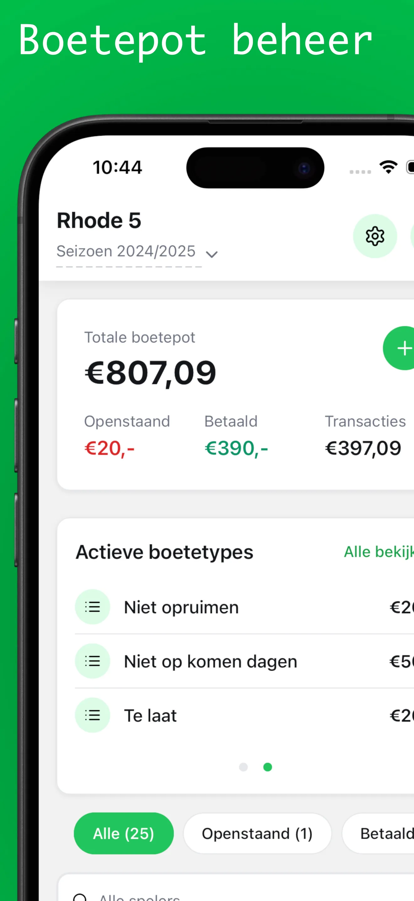 Boetepot met openstaande en betaalde boetes